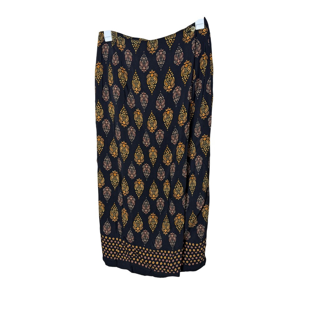 Vintage Monte Womens Paisley Maxi Wrap Skirt Black‎ Gold Italian Fabric Size 14